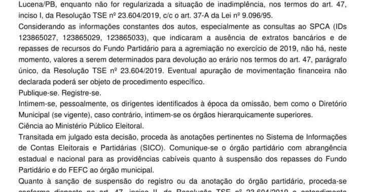 Partido Político presidido por Bolão, não presta contas ao TRE e juíza determina a perda de quota do Fundo Partidário e do Fundo Especial de Financiamento de Campanha
