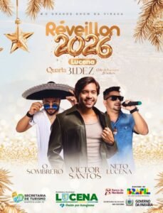 Reveillon de Lucena terá shows de Victor Santos, Sombrero e Neto Lucena nesta 4ª, dia 31, para chegada de 2026