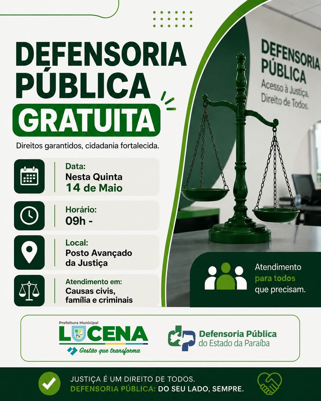 NESTA 5ª FEIRA – Dia de advogados gratuitos para a população de Lucena